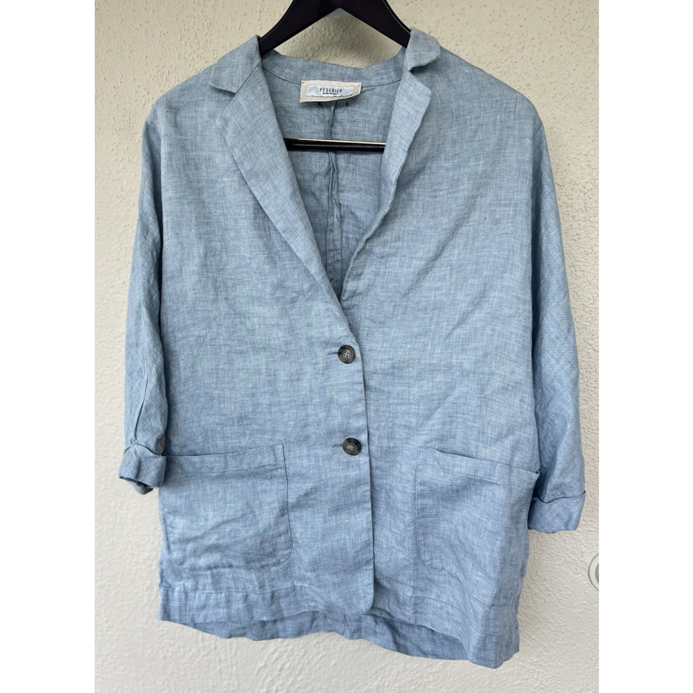PESERICO Light Blue 100% Linen 2-Button Blazer Style Jacket Women Size 44 Resort